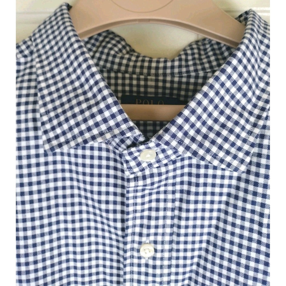 Polo Ralph Lauren Shirt Mens 4XB Big & Tall Blue White Gingham Long Sleeve Cotto